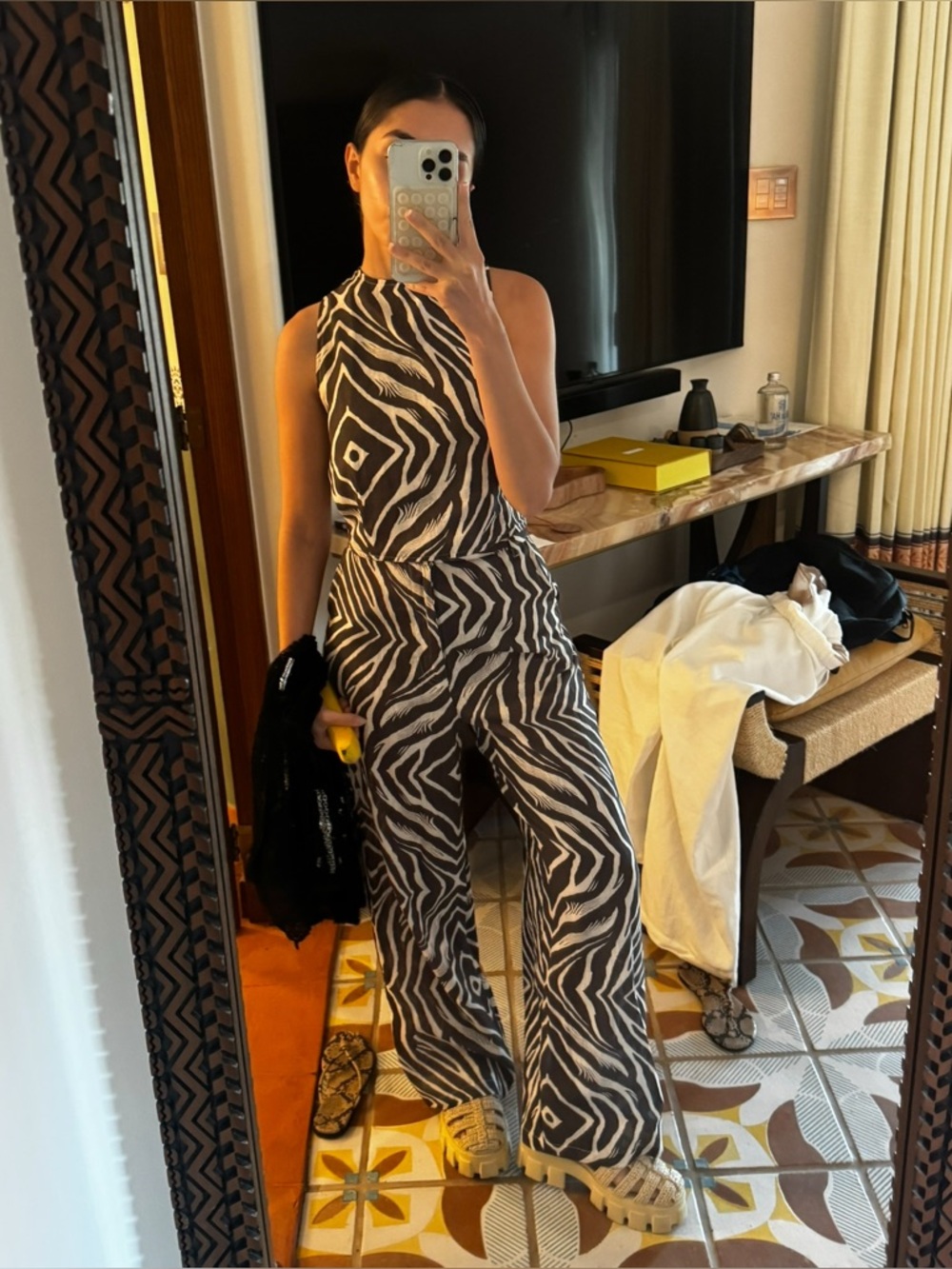 Zebra Print Two-Piece Set - Black & White